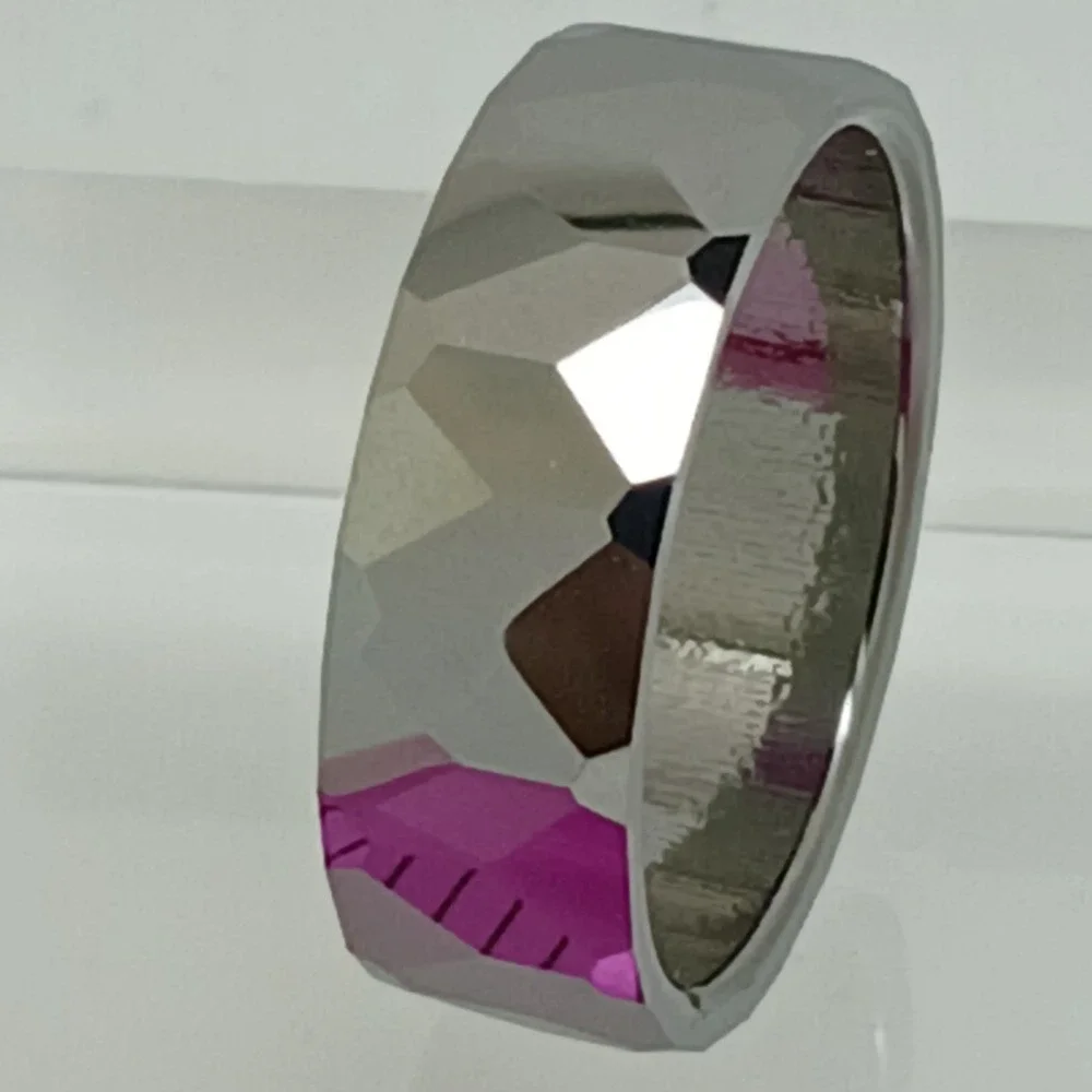 Vintage Tungsten Carbide Faceted Band Ring Mens Size 11.5 8mm Silver 90s Y2K NOS